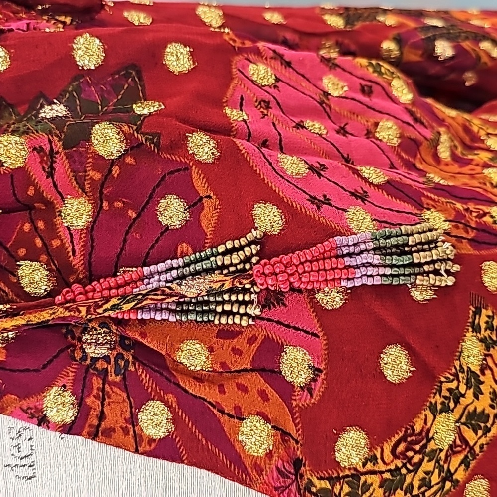 FARM Rio Maroon & Gold Banana Flowers Smocked Mini Dress - Size XL - Picture 9 of 13